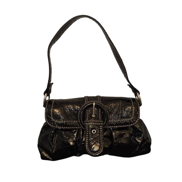 Vintage y2k Handbags - Vintage y2k Mini Satchel Black Pleather Crinkle Bag Purse Goth Grunge Streetwear